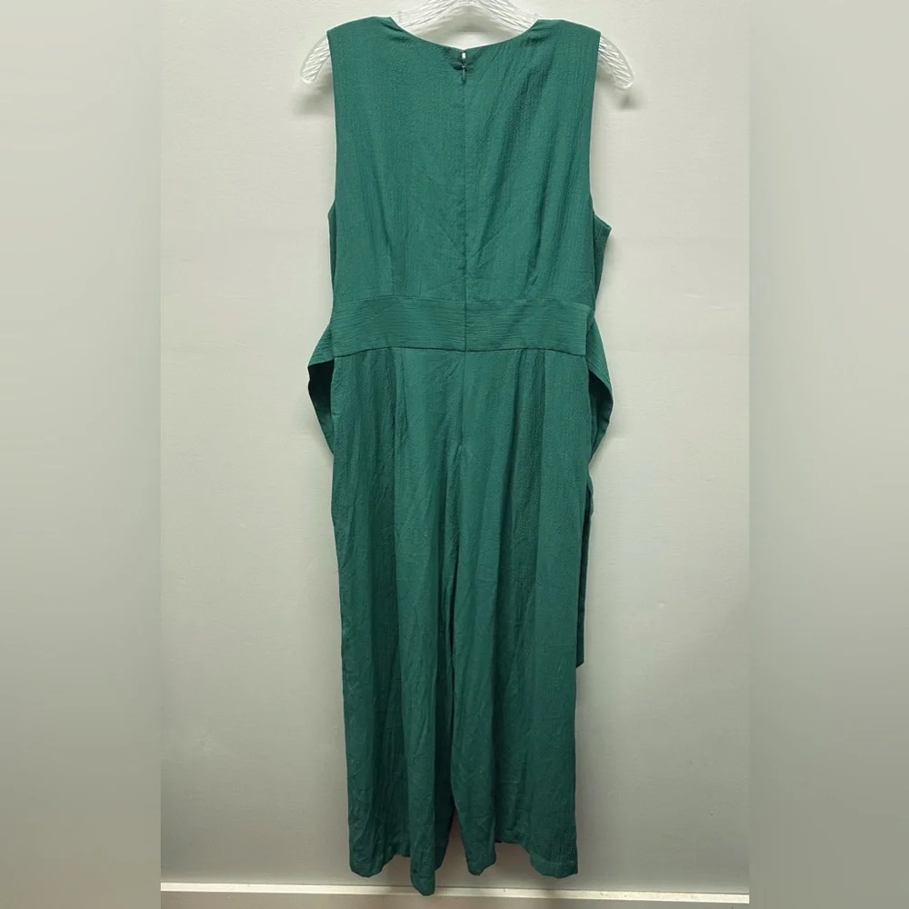 Calvin Klein Sleeveless Wide Leg Jumpsuit | Green, V-Neck, Tie belt, Crepe Sz 14 - Picture 10 of 16
